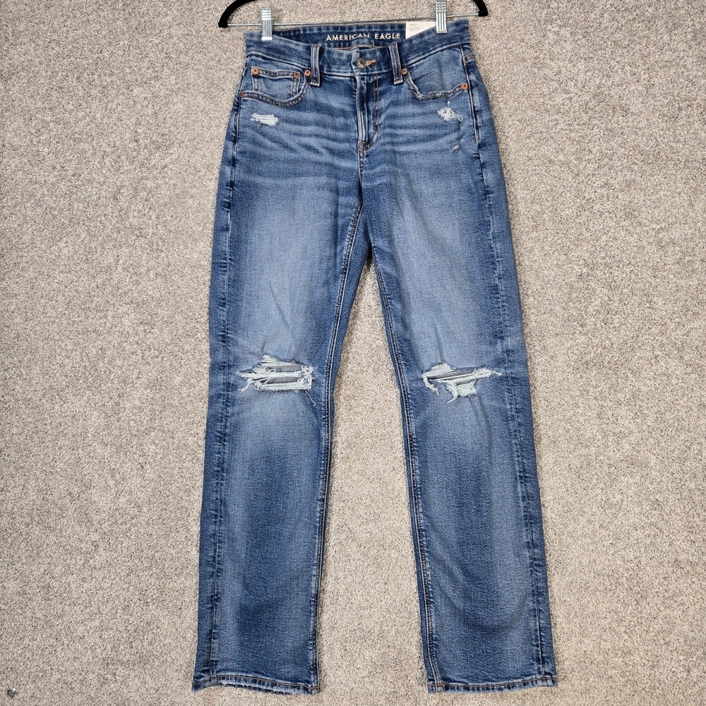 American Eagle Straight Curvy Size 2 (27x30) Distressed‎ thrashed stretch NEW